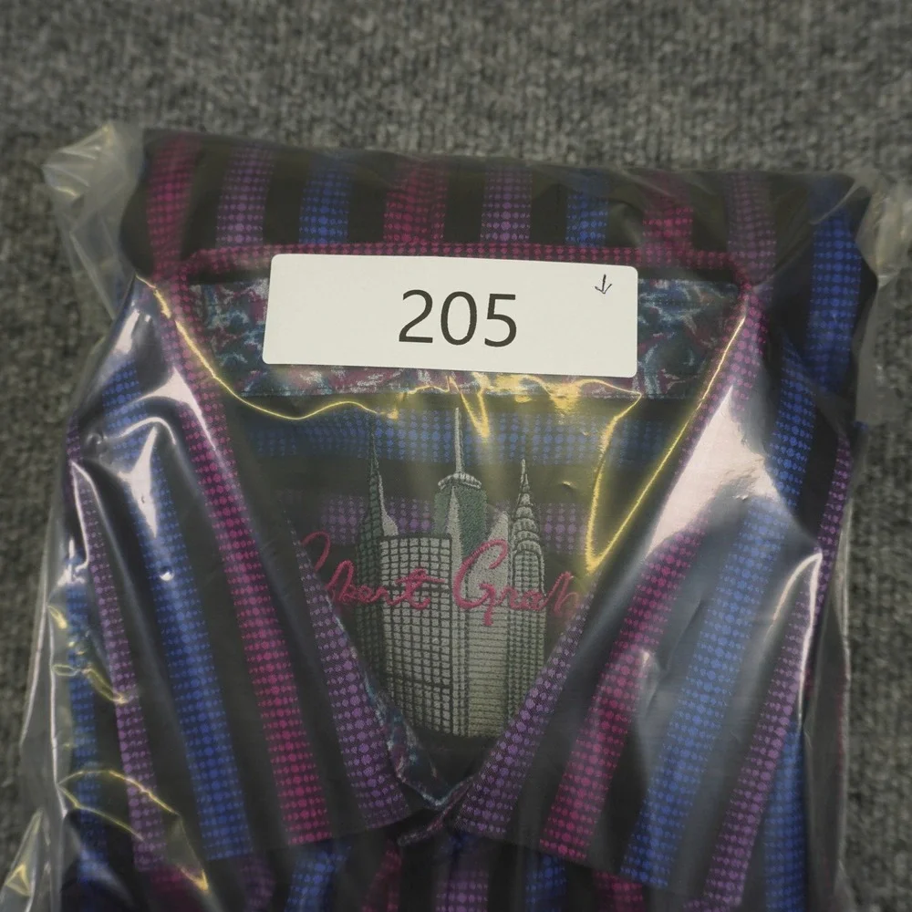 Robert Graham Button Up Shirt Mens XL Purple Blue Striped Flip Cuff Multicolor - Picture 15 of 15